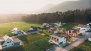 Aerial view of rural neighborhood homes